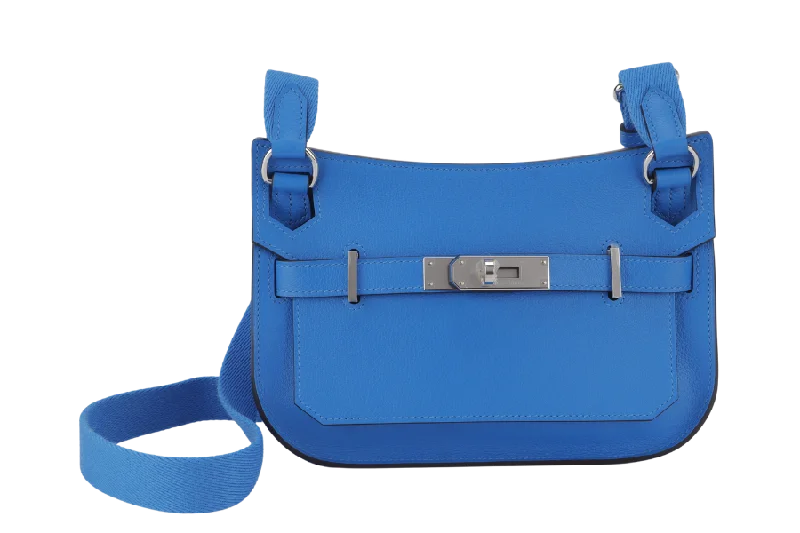 Hermes Bags with RFID - Blocking Linings for SecurityHERMES MINI JYPSIERE STAMP W (YEAR 2024) BLUE HYDRA EVERGRAIN LEATHER SILVER HARDWARE WITH STRAPS, DUST COVER AND BOX