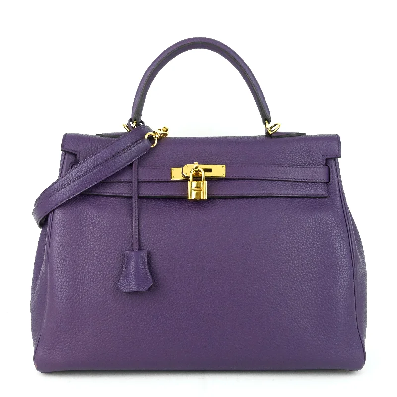 Travel - Approved Hermes Carry - on Bags with TSA - Friendly FeaturesKelly 35 Violet Clemence Leather Bag