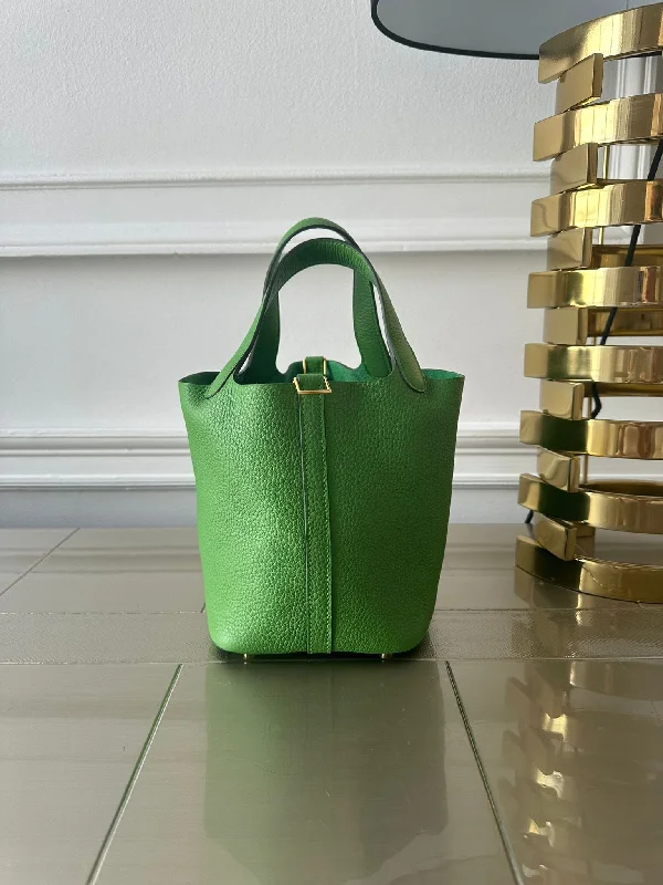 Affordable Replica - Quality Hermes - Inspired BagsHERMÈS PICOTIN 18CM VERT YUCCA Clemence Leather with Gold Hardware