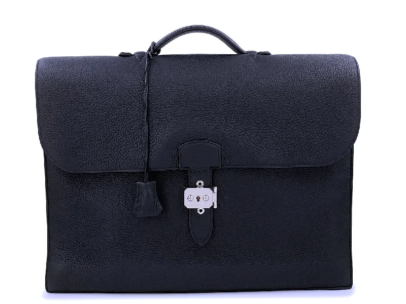 Hermes Victoria Bags with Signature Turnlock ClosuresHermes Sac a Depeches 41cm Briefcase Bag Black Clemence PHW Depeche