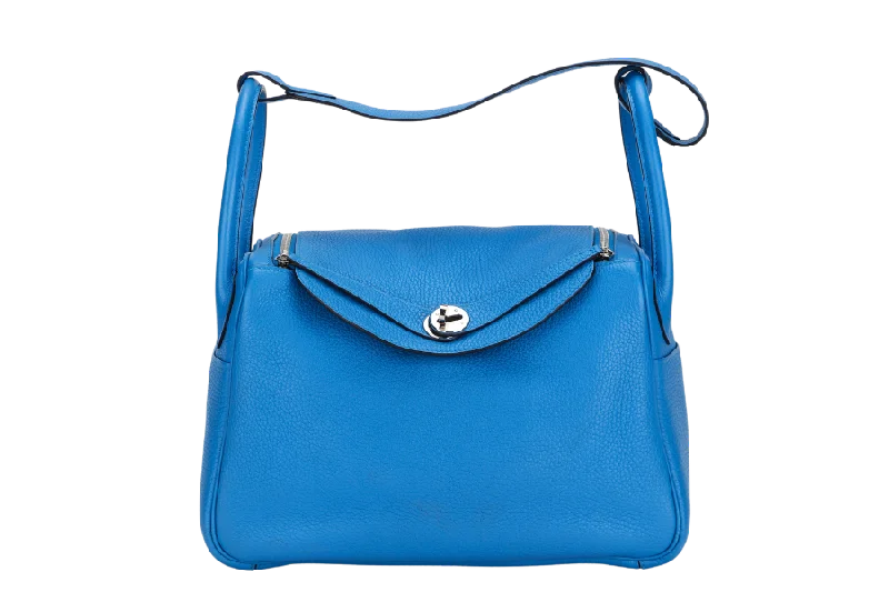 Kids' - Sized Hermes - Inspired Mini Bags for Young FashionistasHERMES LINDY 30 (STAMP A) BLUE ZANZIBAR CLEMENCE LEATHER SILVER HARDWARE, WITH DUST COVER & BOX