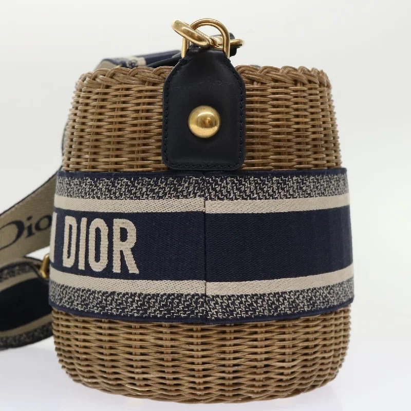 Christian Dior handbags with a detachable mirror for on - the - go touch - upsCHRISTIAN DIOR Basket Bag Trotter Canvas Shoulder Bag Rattan Blue Auth 51270A