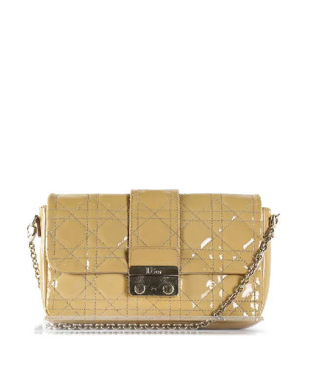 Christian Dior Saddle bags with a distressed leather finishCHRISTIAN DIOR Beige Cannage Patent Leather Small Miss Dior Promenade Crossbody Bag