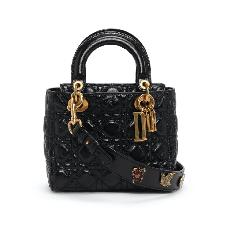 Christian Dior handbags with a snap - button closure and a decorative buckleDior Black Cannage Calfskin My ABCDior Small Lady Dior