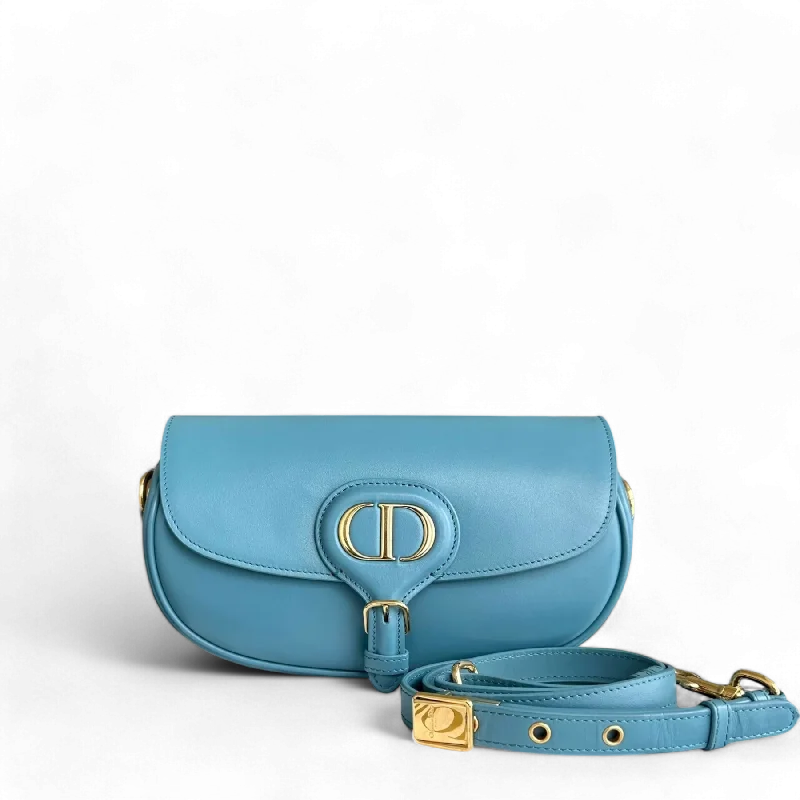 Christian Dior bags with a zip - top closure and multiple compartmentsDior Bobby East West - Smooth Calfskin Shoulder Bag Blue Gold Hardware