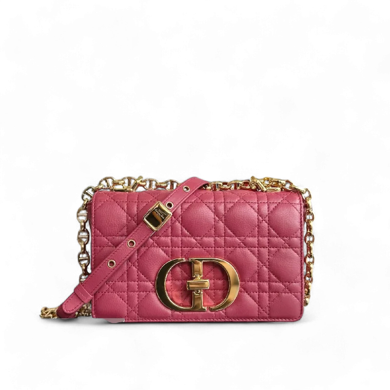 Christian Dior handbags with a detachable mirror for on - the - go touch - upsDior Caro Small - Cannage Flap Bag Pink Calfskin Gold Hardware