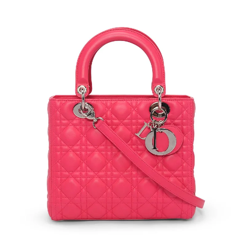 Stylish Christian Dior shoulder bags with a tassel - adorned zipperDior Hot Pink Cannage Lambskin Medium Lady Dior Bag