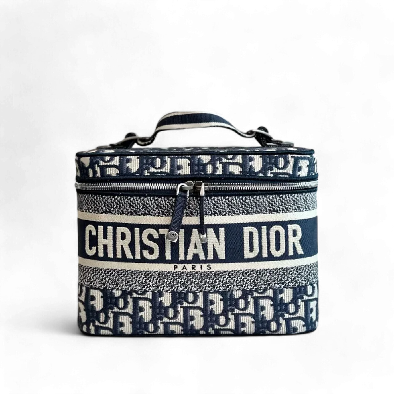 Luxury Christian Dior crossbody bags with a chain - link strapDior Vanity - Oblique Embroidery Top Handle Bag In Jacquard Blue SHW