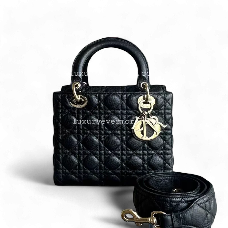 Christian Dior bags with a detachable coin purse inside*Flap, Grained Calf* Lady Medium Grained Calfskin Black Golden Hardware