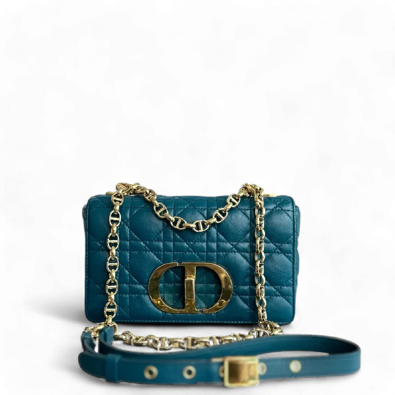 Christian Dior tote bags with a double - handle and shoulder - strap optionDior Caro Small - Cannage Flap Bag Blue Calfskin GHW