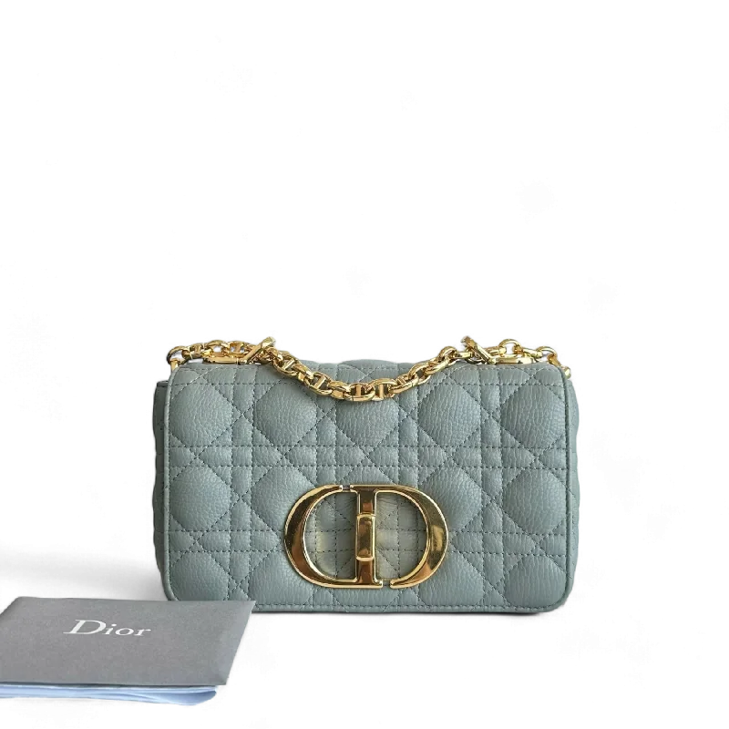 Contemporary Christian Dior handbags with a unique shapeDior Caro Small - Cannage Grained Calfskin Haze Blue Gold Hardware