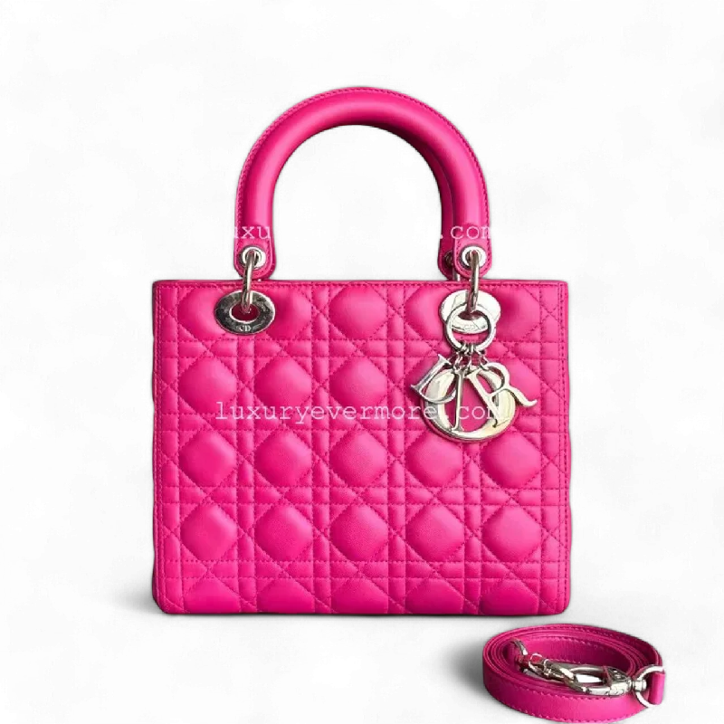 Christian Dior backpacks with a sleek, minimalist silhouetteDior Lady Medium - Cannage Lambskin Hot Pink Golden Hardware