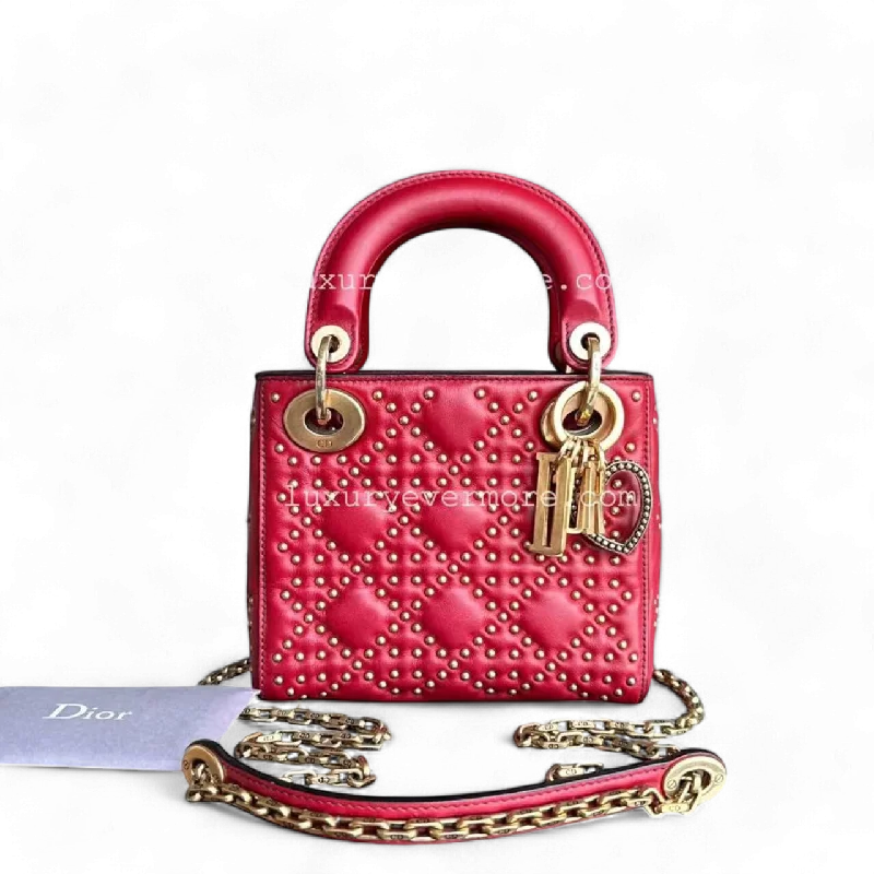 Fashion - forward Christian Dior tote bags for the modern womanDior Lady Mini - Valentine Studded Red Golden Hardware