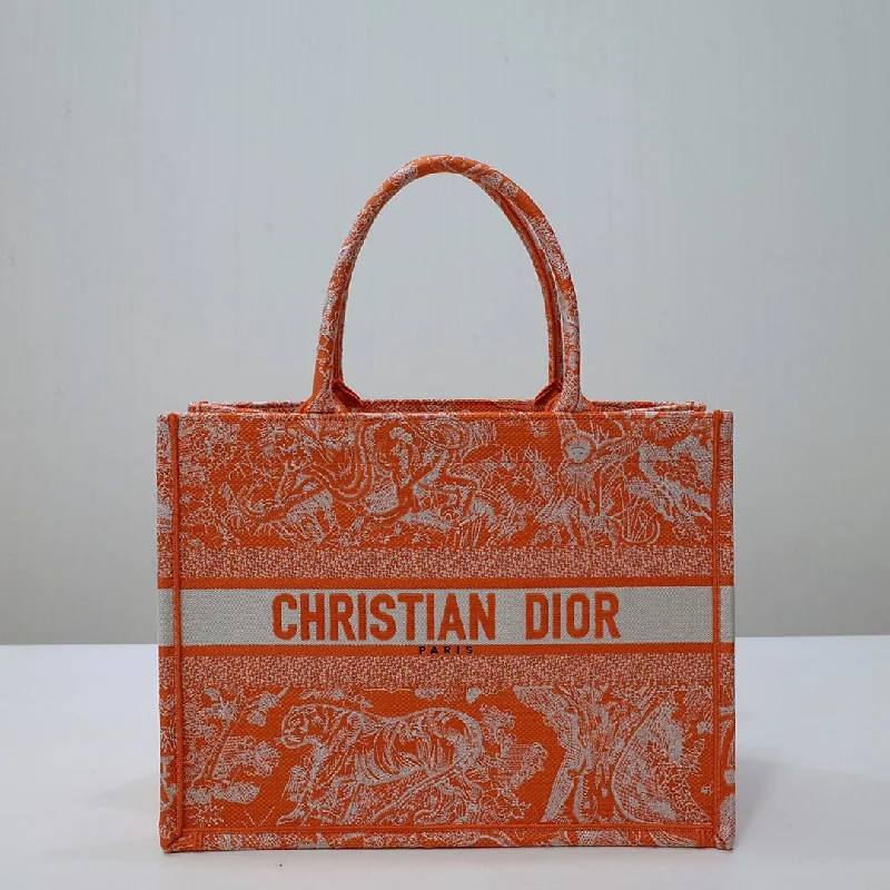 Christian Dior tote bags with a printed Dior logo on the frontChristian Dior Book Tote Bag