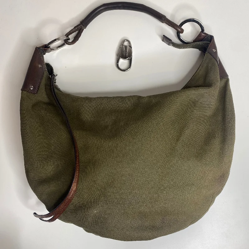 Women Gucci crossbody bags with a keychain holderGUCCI Half Moon Canvas Shoulder Bag Khaki Green