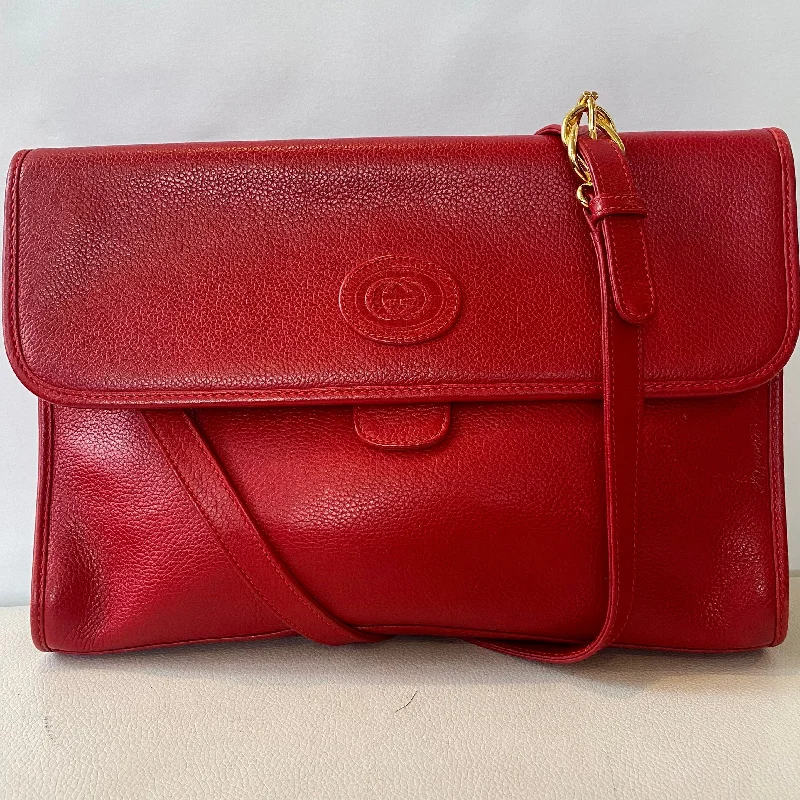 Ladies Gucci shoulder bags with a single - handle designGUCCI Vintage Red Leather Flap Shoulder Bag